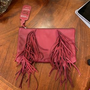 Ion maroon fringe  clutch bag nwt